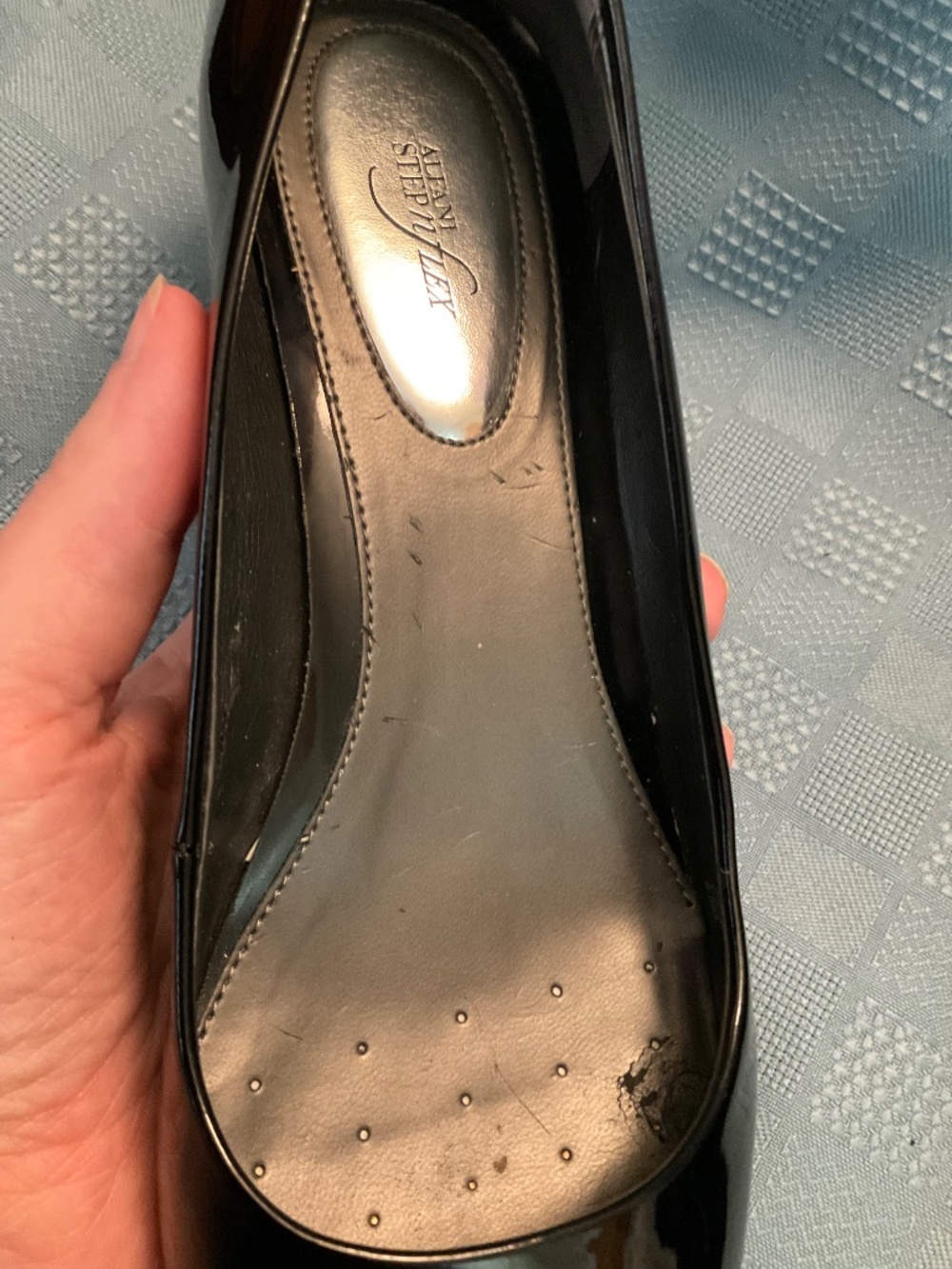 Alfani Step N Flex Sz 6.5 Black Patent Leather Open Toe Wedges - Picture 8 of 12